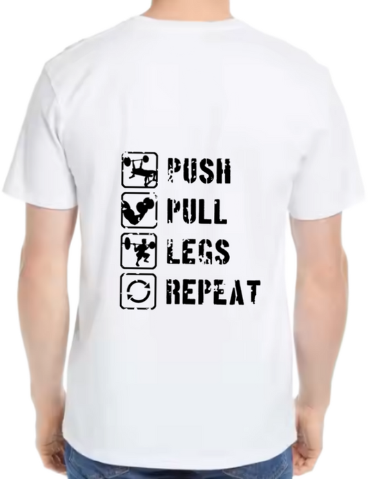 Push Pull Legs Back text One Size t- shirt White Back 4