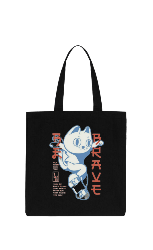 قطة تمارس رياضة التزلج tote bag Black 190