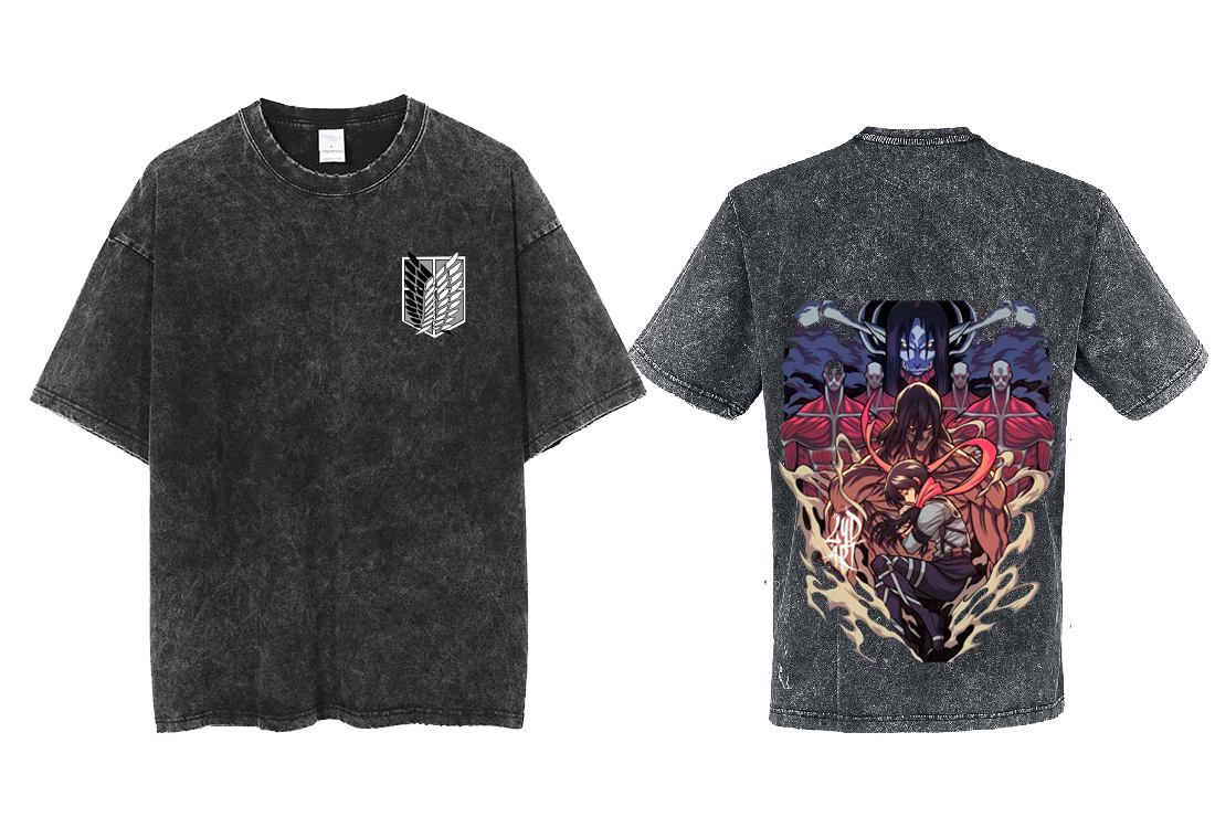 Anime Attack on titan shingeki no kyojin eren levi mikasa Aot Oversize t- shirt Washd acid back 50