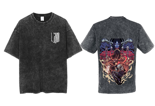 Anime Attack on titan shingeki no kyojin eren levi mikasa Aot Oversize t- shirt Washd acid back 50