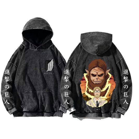Anime Attack on titan shingeki no kyojin eren levi mikasa Aot Oversize Wash Hoodie gray 49