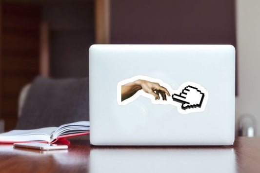 Creation of Adam Pixel Cursor Sticker, Funny Art History Meets Tech Vinyl Decal, Aesthetic Waterproof Laptop Sticker for Water Bottles, Coder & Designer Gift