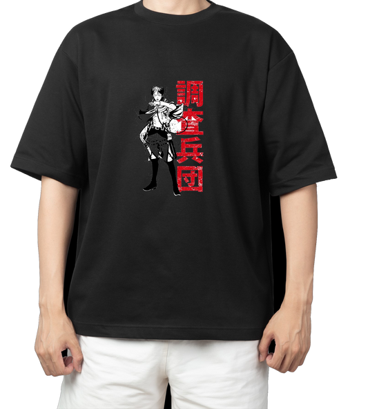 Anime Attack on titan shingeki no kyojin eren levi mikasa Aot black Oversize  t- shirt 50