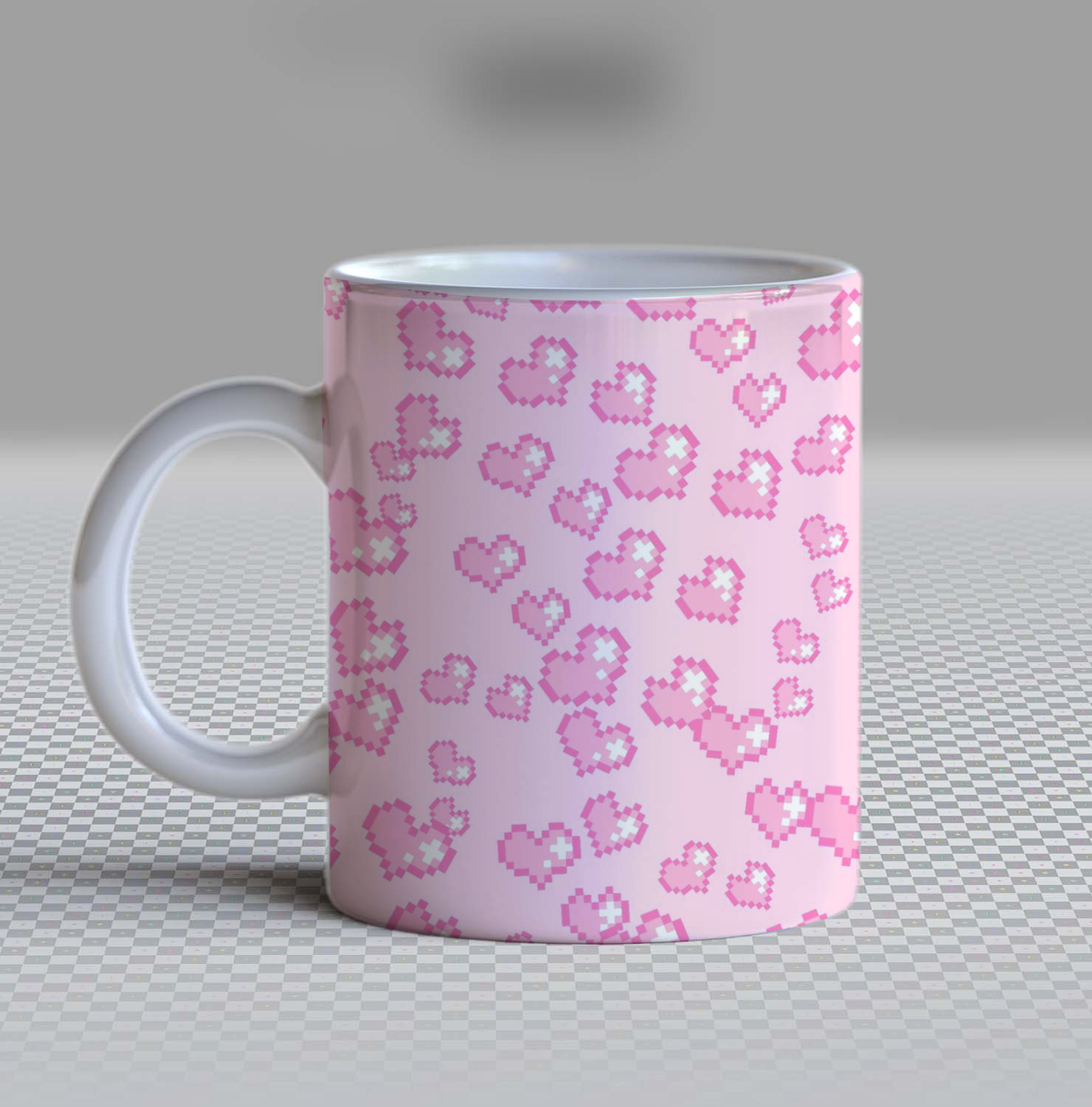Cute Pink Pixel Hearts Ceramic Coffee Mug – 11oz Aesthetic Kawaii Gamer Girl Tea Cup, Retro 8-Bit Heart Pattern Mug for Coffee Lovers, Lovely Birthday Gift for Women, Girls & Teens