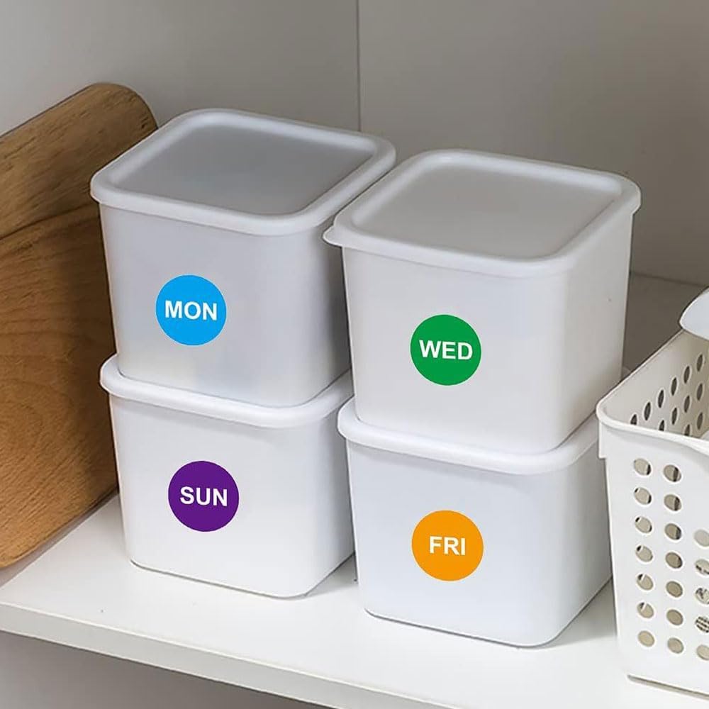 6 Pcs Days of The Week Stickers Labels Stickers Diameter 50mm Circular Full Week Day Dots Food Rotation Labels for Commercial Kitchen Restaurants and Catering Outlets