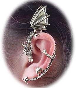 Gothic Dragon Ear Cuff Wrap for Women Men, Vintage Antique Silver Winged Dragon Ear Clip, Non-Piercing Punk Rock Fantasy Cosplay Cartilage Earrings
