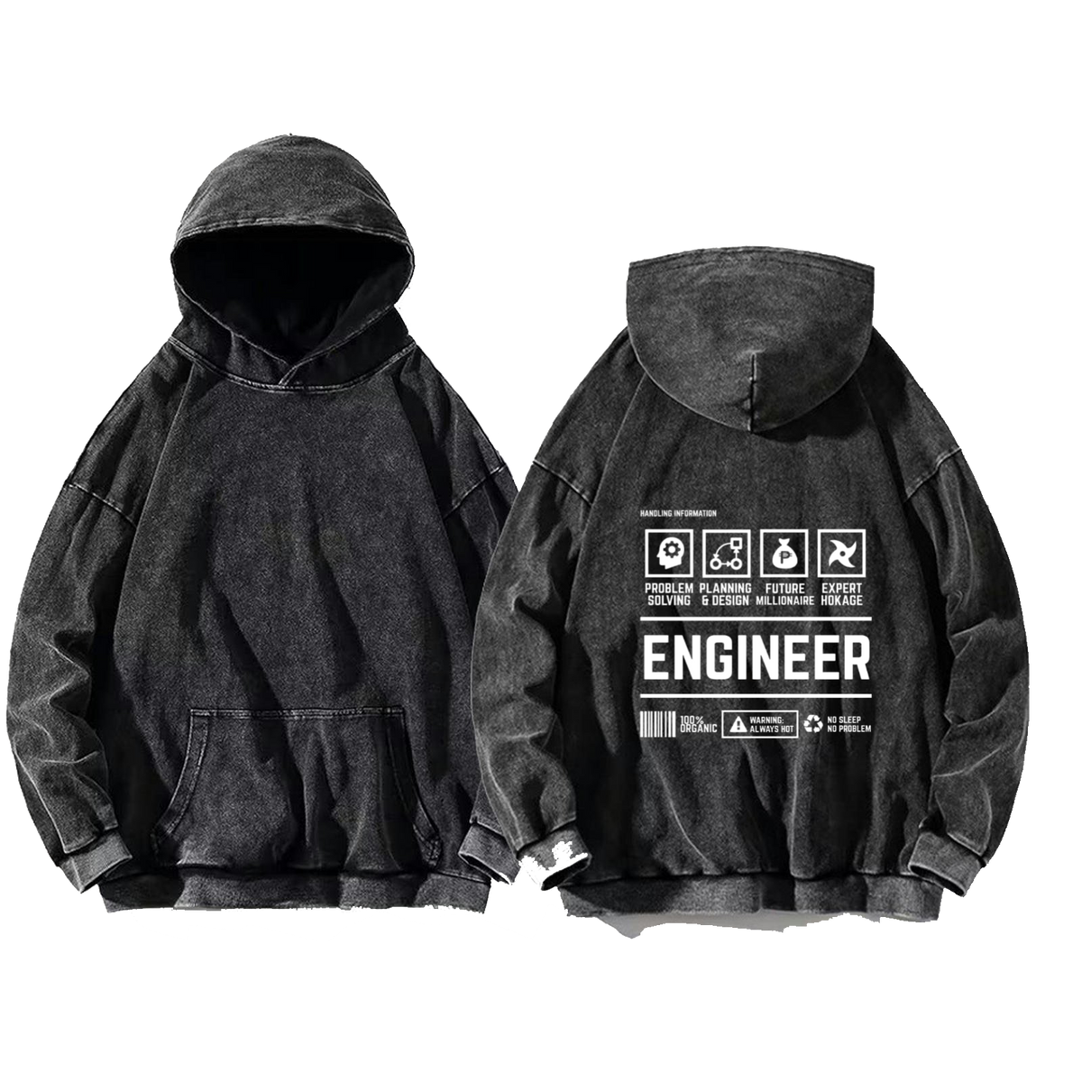 ENGINEER Back text oversize hoodie Washed back 51