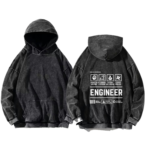 ENGINEER Back text oversize hoodie Washed back 51