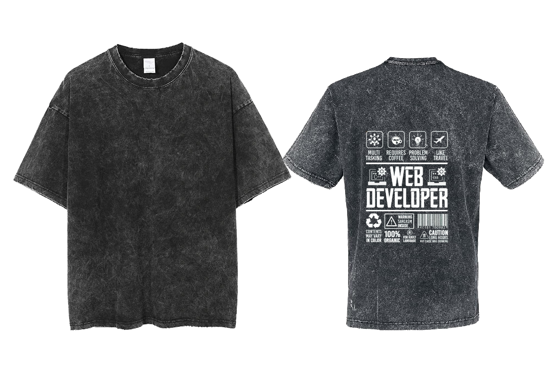 WEB DEVELOPER Back text One Size t- shirt Washed Back 51