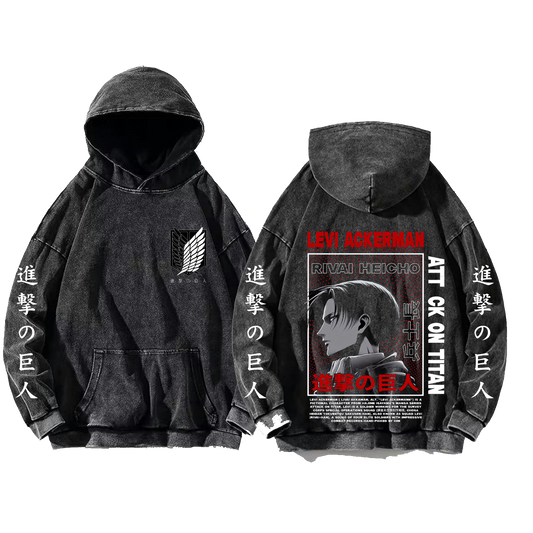 Anime Attack on titan shingeki no kyojin eren levi mikasa Aot Oversize Wash Hoodie gray 50