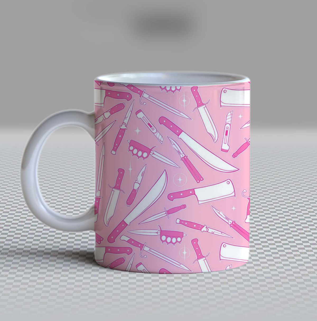 Cute Pink Pastel Goth Knives Ceramic Coffee Mug – 11oz Aesthetic Creepy Cute Weapons Tea Cup, Retro Witchy Goth Pattern Mug for Coffee Lovers, Quirky Birthday Gift for Women, Girls & Teens
