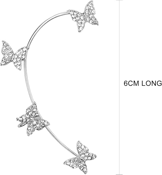 Butterfly Ear Cuff Earrings - No Piercing Butterfly Ear Clip Rhinestone Wrap Earrings for Women Girls
