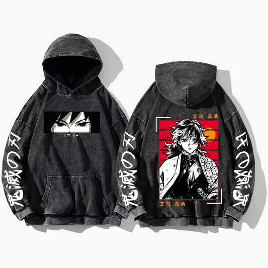 Anime Demon slayer nezuko tanjiro Oversize  Hoodie Washed gray 52