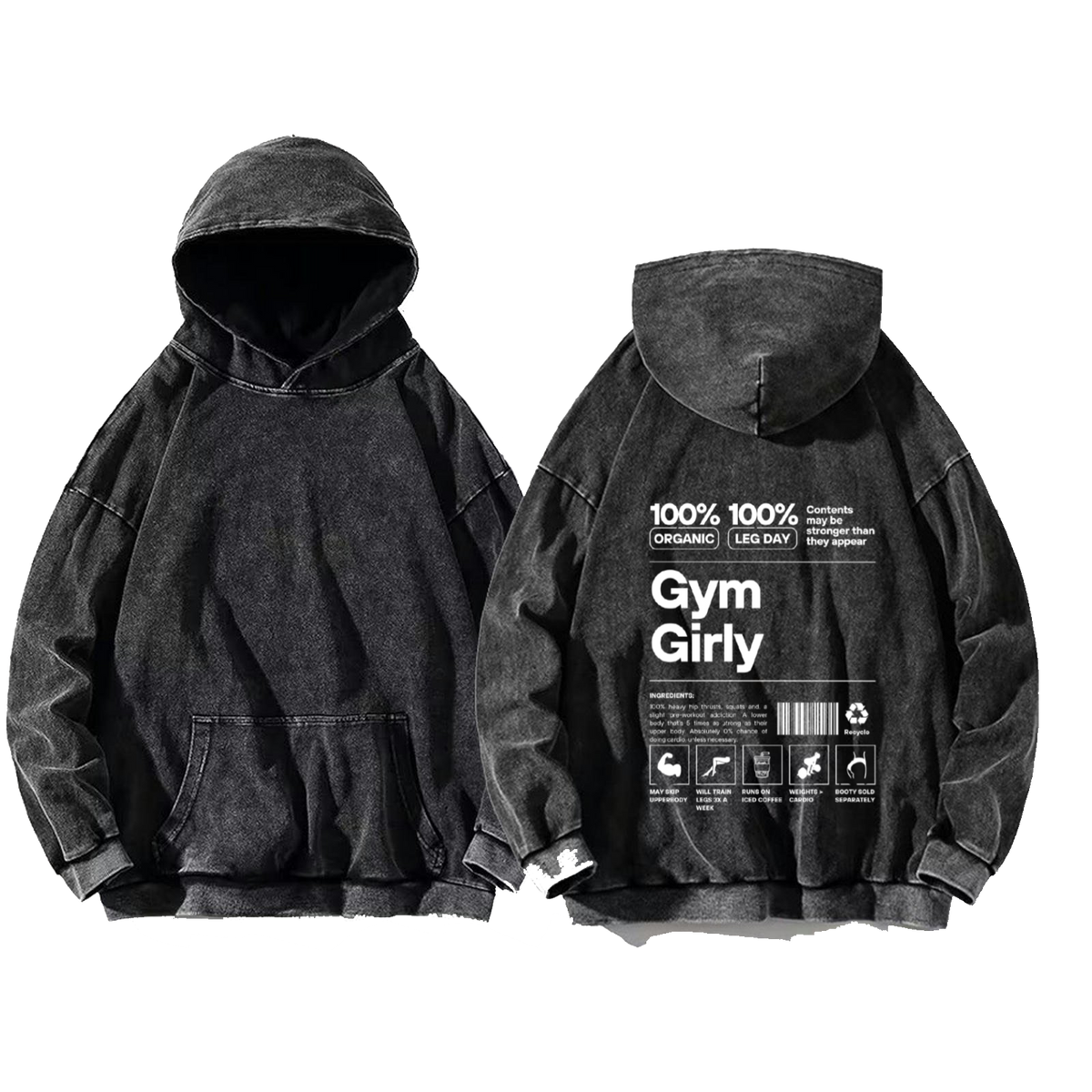 Gym Girly Back text oversize hoodie Washed back 52
