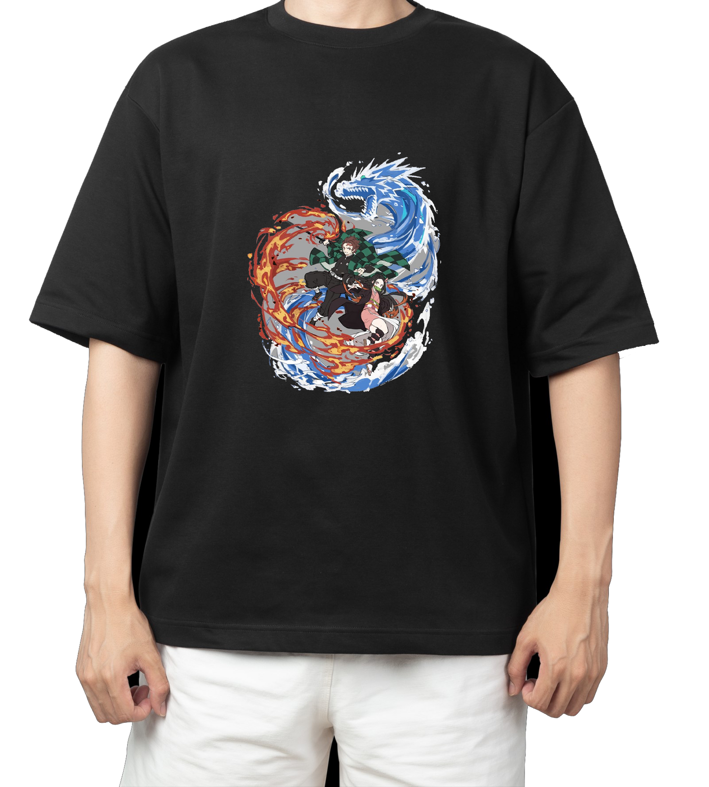 Anime Demon slayer nezuko tanjiro t- shirt Oversize Black 52