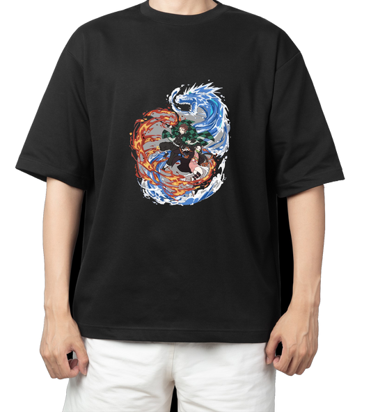 Anime Demon slayer nezuko tanjiro t- shirt Oversize Black 52