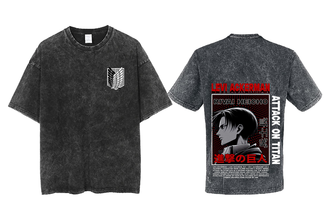 Anime Attack on titan shingeki no kyojin eren levi mikasa Aot Oversize t- shirt Washd acid back 52