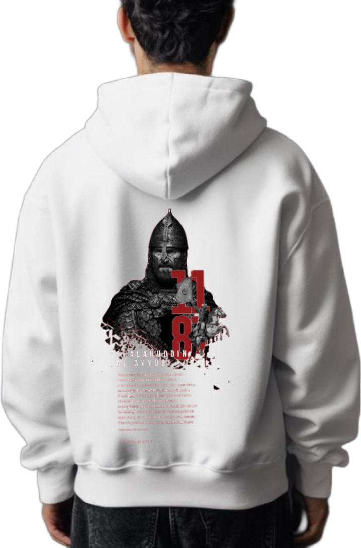 SHALAHUDDIN AL AYYUBI Back text oversize hoodie White back 52