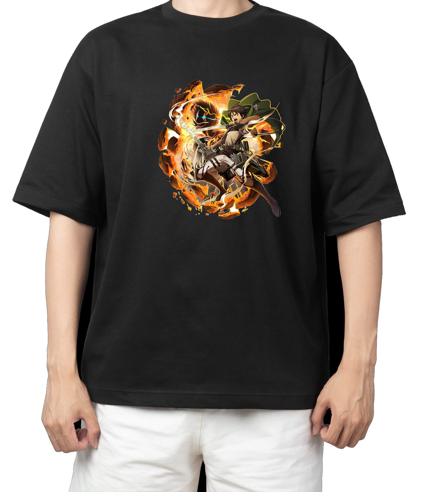 Anime Attack on titan shingeki no kyojin eren levi mikasa Aot black Oversize  t- shirt 53