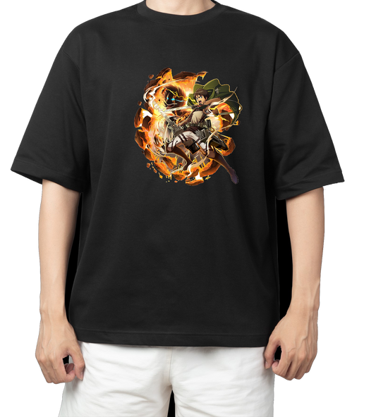 Anime Attack on titan shingeki no kyojin eren levi mikasa Aot black Oversize  t- shirt 53
