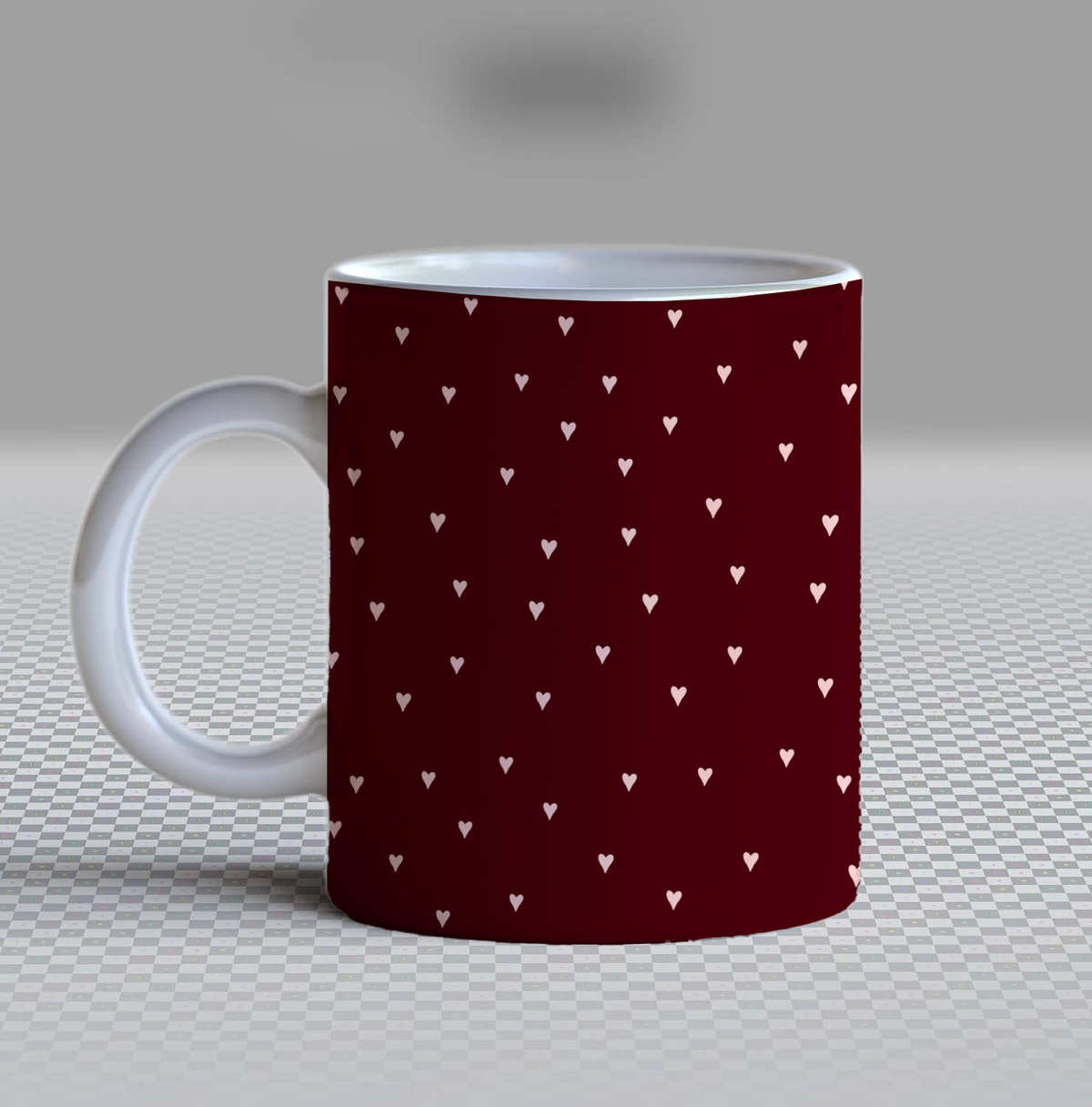 Cute Burgundy Heart Ceramic Coffee Mug – 11oz Aesthetic Maroon Tea Cup, Minimalist Pastel Pink Hearts Pattern Mug for Coffee Lovers, Elegant Birthday Gift for Women, Girls & Teens