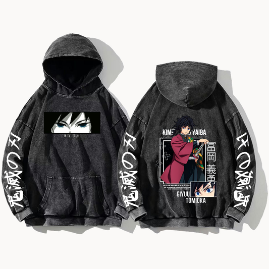 Anime Demon slayer nezuko tanjiro Oversize  Hoodie Washed gray 53