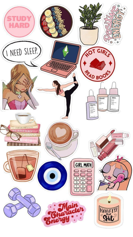 Aesthetic Cute Stickers Pack - Waterproof Vinyl Cartoon Decals for Water Bottles, Laptops, Scrapbooking, Kawaii Stationery Supplies sticker journal sticker