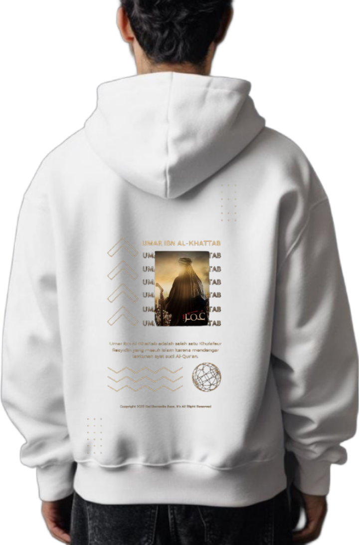UMAR IBN AL-KHATTAB Back text oversize hoodie White back 54