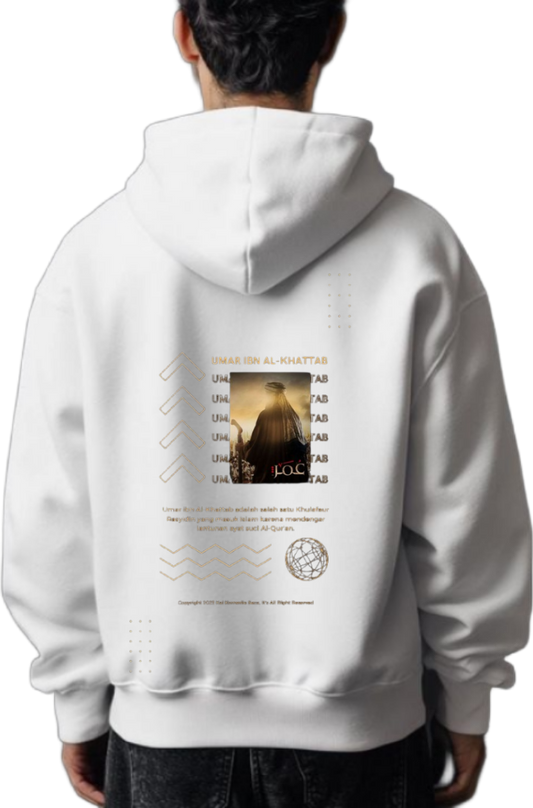 UMAR IBN AL-KHATTAB Back text oversize hoodie White back 54