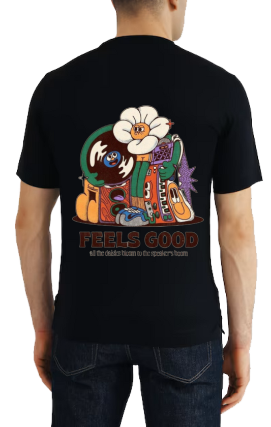 3 FEELS GOOD Bill the daisies bloom to the speaker's boom t- shirt One Size Black back 54
