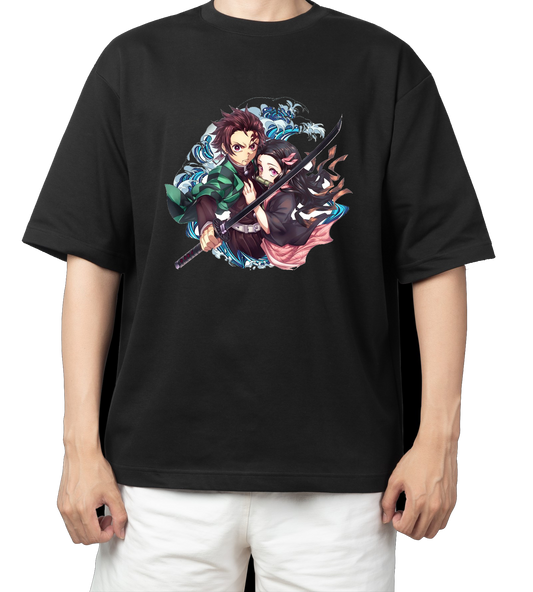 Anime Demon slayer nezuko tanjiro t- shirt Oversize Black 54