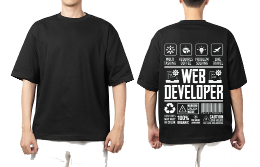 WEB DEVELOPER Back text One Size t- shirt Black Back 50