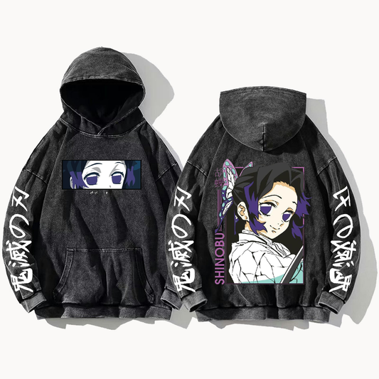 Anime Demon slayer nezuko tanjiro Oversize  Hoodie Washed gray 55