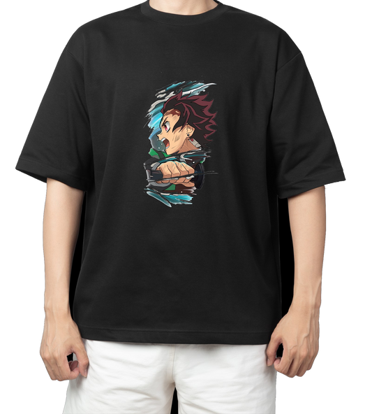 Anime Demon slayer nezuko tanjiro t- shirt Oversize Black 55