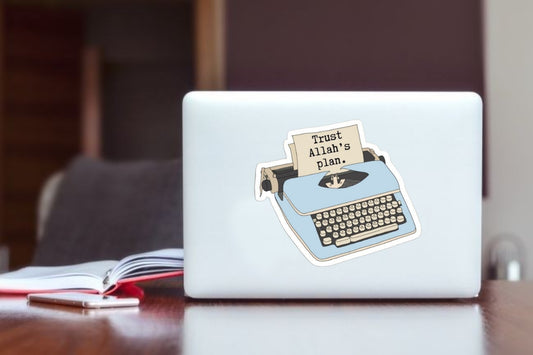 Trust Allah's Plan" Retro Typewriter Sticker, Aesthetic Islamic Quote Vinyl Decal, Waterproof Laptop Sticker for Water Bottles, Journals, Spiritual & Motivation Gift