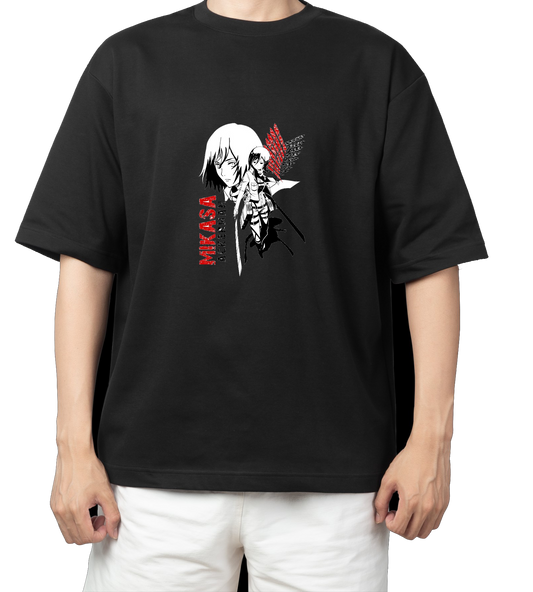 Anime Attack on titan shingeki no kyojin eren levi mikasa Aot black Oversize  t- shirt 55