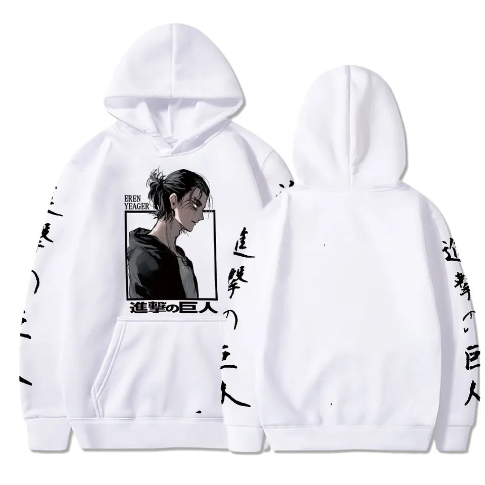 Anime Attack on titan shingeki no kyojin eren levi mikasa Aot White Oversize HOODIE 56