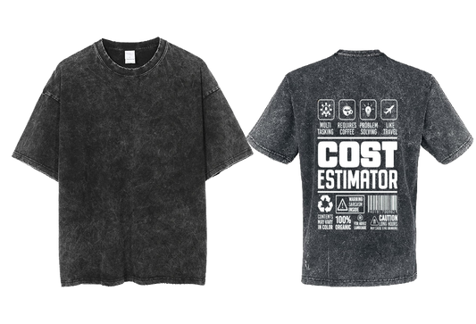 COST ESTIMATOR Back text One Size t- shirt Washed Back 56