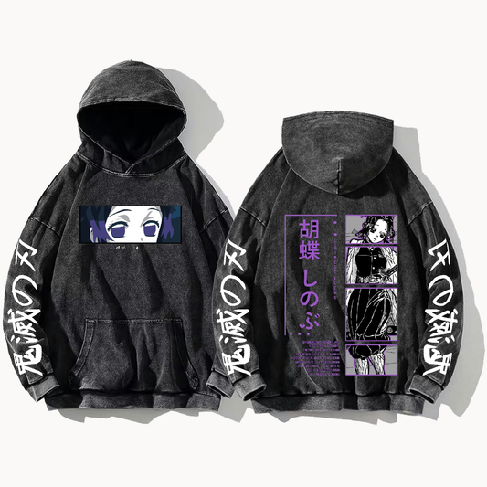 Anime Demon slayer nezuko tanjiro Oversize  Hoodie Washed gray 56