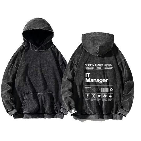 IT Manager Back text oversize hoodie Washed back 57
