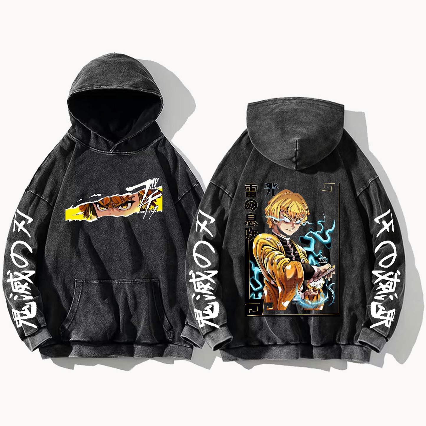 Anime Demon slayer nezuko tanjiro Oversize  Hoodie Washed gray 57