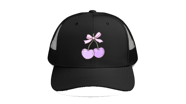 Baseball cap Black A delicate pastel lilac twin cherry set tied with a pink coquette bow 105