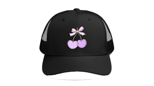 Baseball cap Black A delicate pastel lilac twin cherry set tied with a pink coquette bow 105