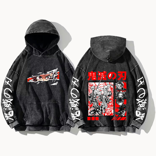 Anime Demon slayer nezuko tanjiro Oversize  Hoodie Washed gray 58