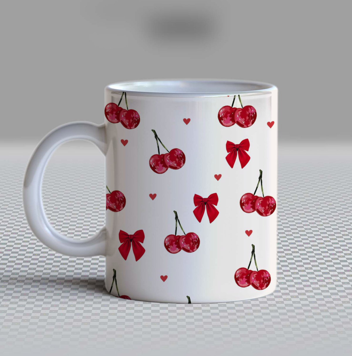 Cute Red Bow and Cherry Ceramic Coffee Mug – 11oz Aesthetic Coquette Ribbon Tea Cup, Watercolor Cherry Pattern Mug for Coffee Lovers, Lovely Birthday Gift for Women, Girls & Teens