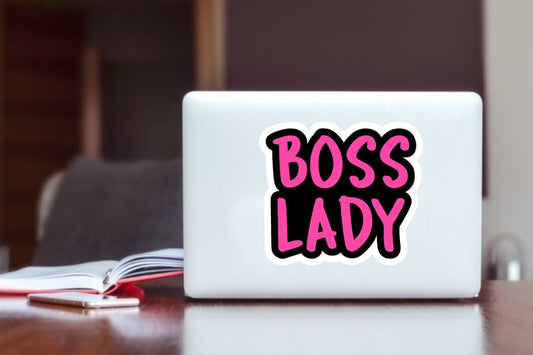 Boss Lady" Pink Bold Quote Sticker, Feminist Entrepreneur Vinyl Decal, Aesthetic Waterproof Laptop Sticker for Water Bottles, Career Woman & Office Gift