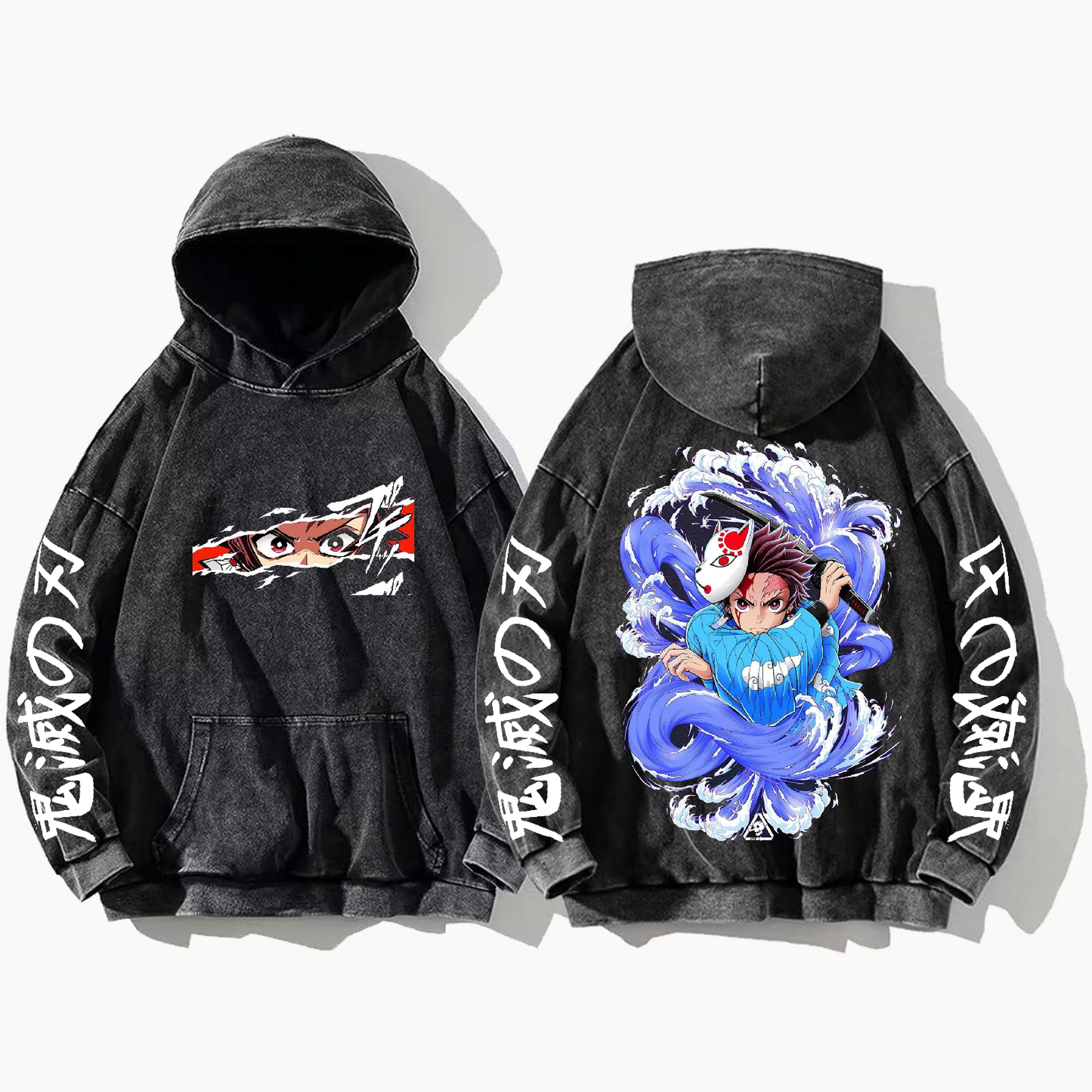 Anime Demon slayer nezuko tanjiro Oversize  Hoodie Washed gray 59