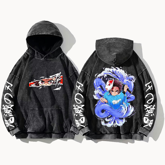 Anime Demon slayer nezuko tanjiro Oversize  Hoodie Washed gray 59