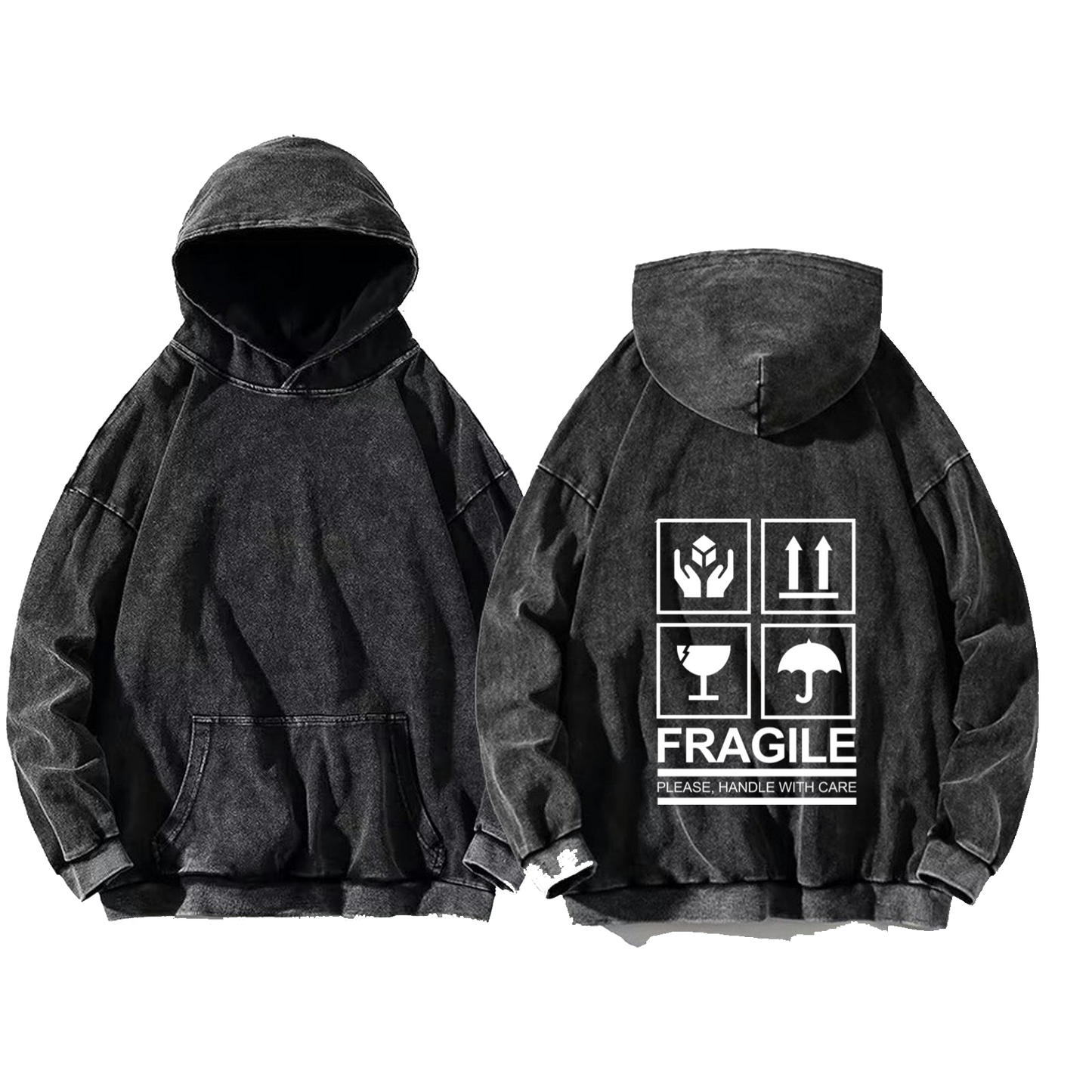 PLEASE, HANDLE WITH CARE Back text oversize hoodie Washed back 59