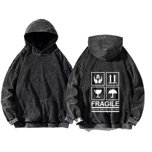 PLEASE, HANDLE WITH CARE Back text oversize hoodie Washed back 59